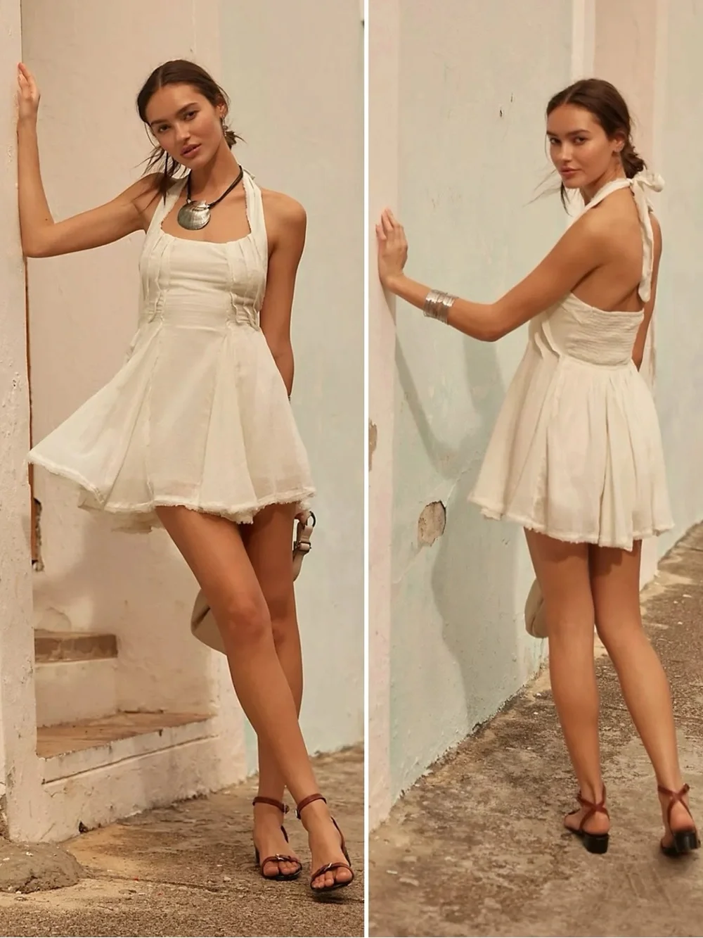 Free People Ethereal Romantic Billowy Halter Mini Dress Summer Sand Fairy Small